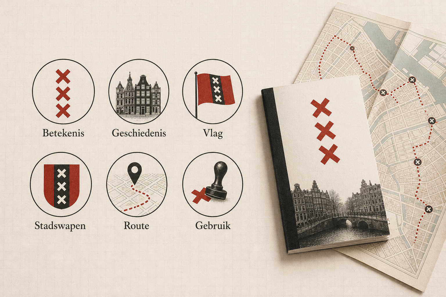 Iconen voor betekenis, vlag, stadswapen en gebruik